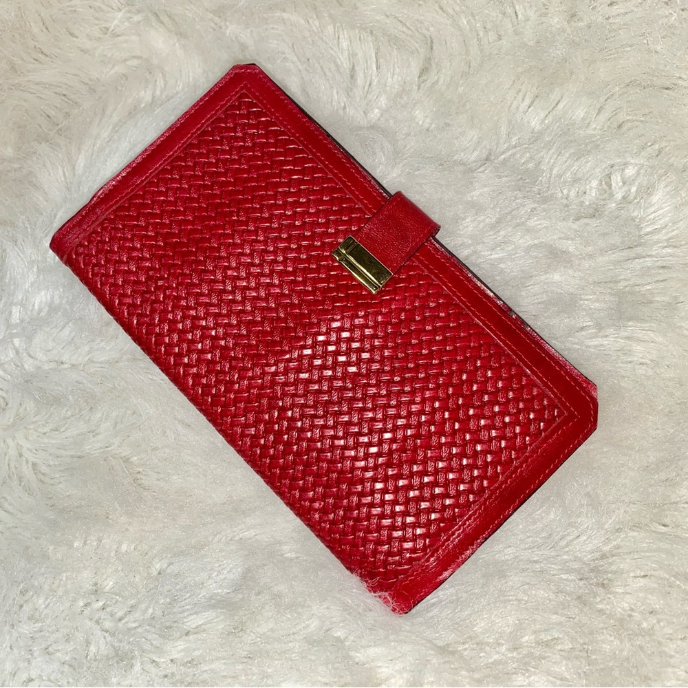 Vintage Red Woven Italian Leather PRYM Snap Clutch